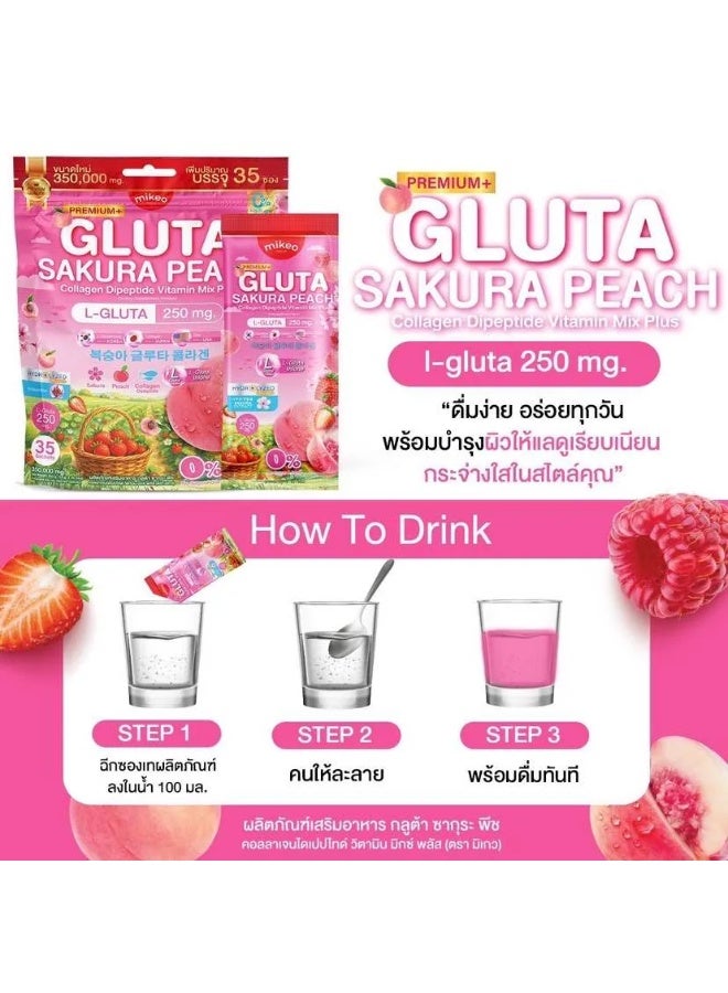 Mikeo Gluta Sakura Peach Collagen Drink | L-Gluta 250mg | Peach Flavour Instant Powder | 0% Sugar | 35 Sachets - Image 3